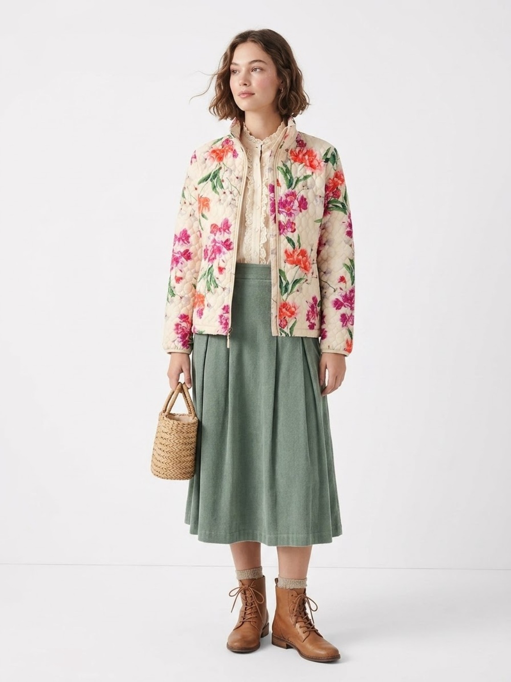 Lands' End Floral Quilted Jacket S/P (6-8) Modern Cottagecore